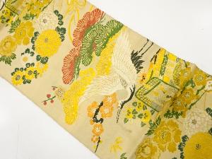 アンティーク　鶴に御所車・松・梅模様織り出し丸帯（材料）